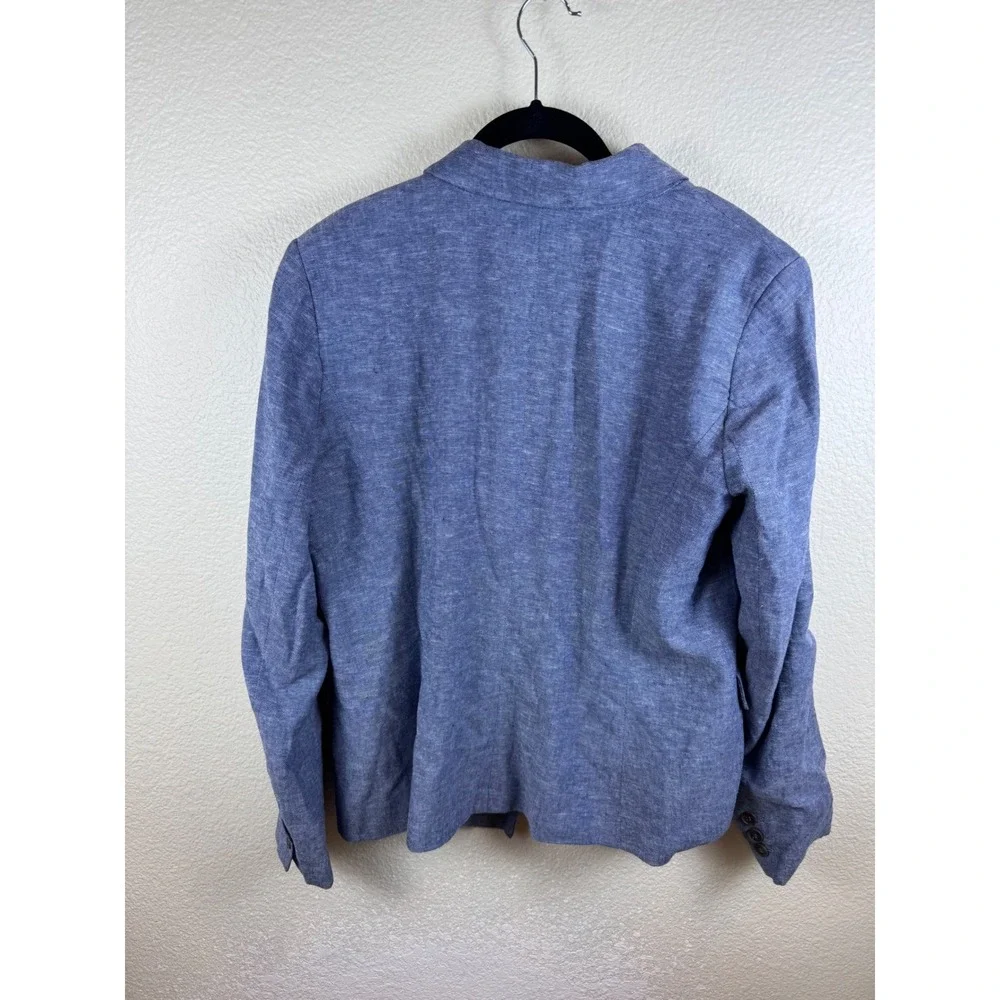 Rachel Zoe Blazer Women L Blue‎ Linen Blend Lightweight Minimalist Professional